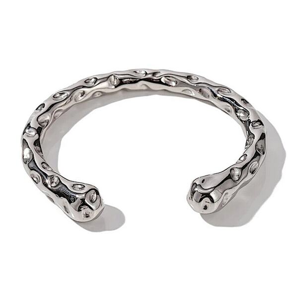 Stampd Jewelry - Stainless Steel Contour Bracelet, Irregular Hammered Bangle Cuff, Anniversary